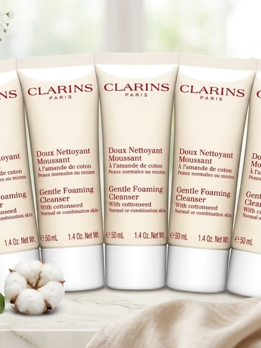 5 Clarins Gentle Foaming Cleanser with Cottonseed 1.4 oz sealed total 7 oz